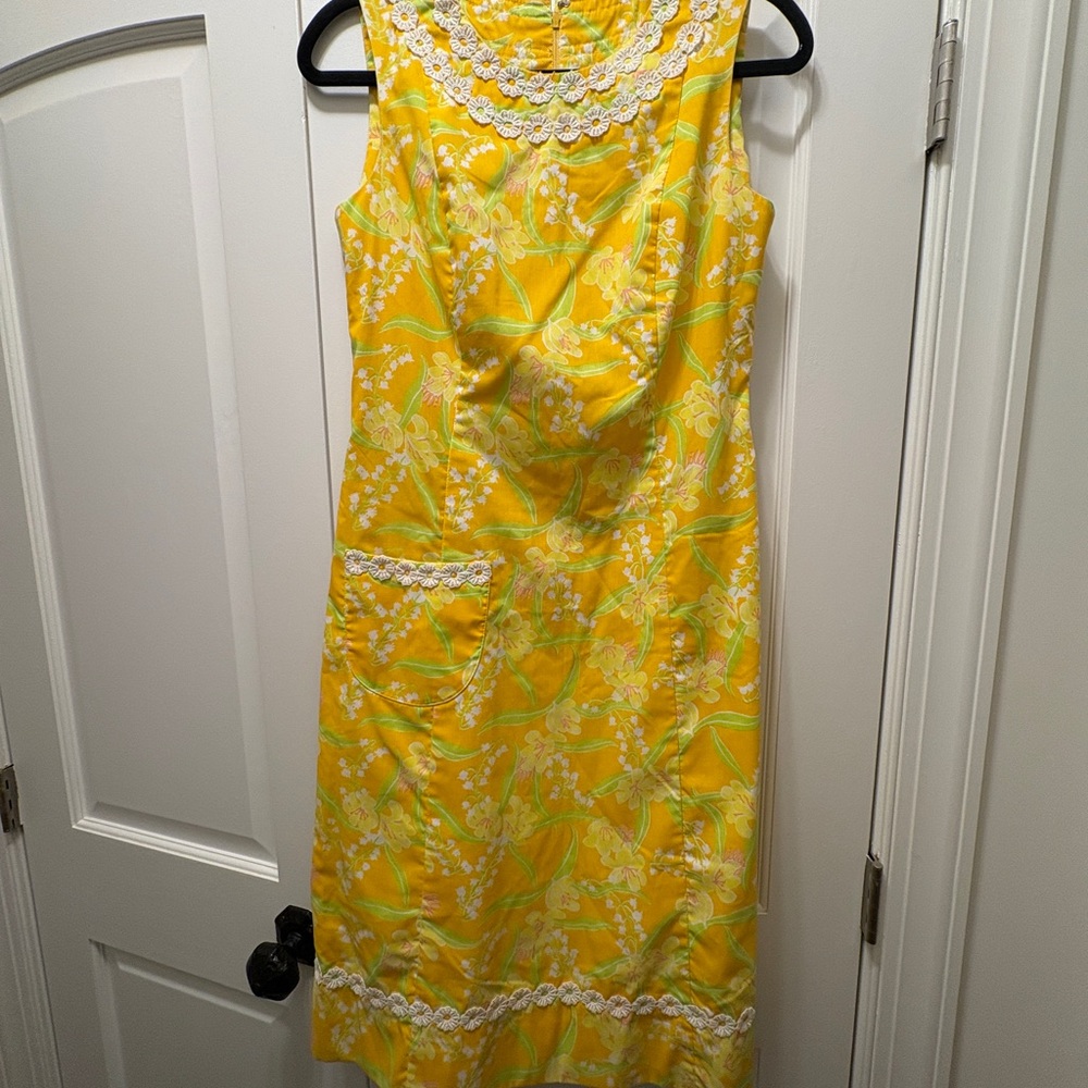 Vintage Lilly Pulitzer Yellow Floral Midi Dress